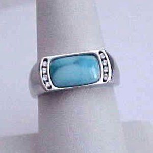Alamea Larimar Oblong Sterling Silver Ring  w/CZ's